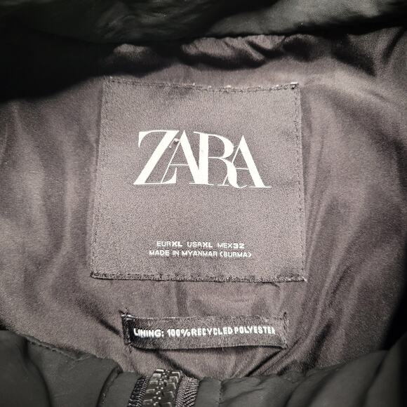 Zara Jacket Womens XL Black Puffer Oversized Crop Short Zip 4341/202 - Picture 10 of 16